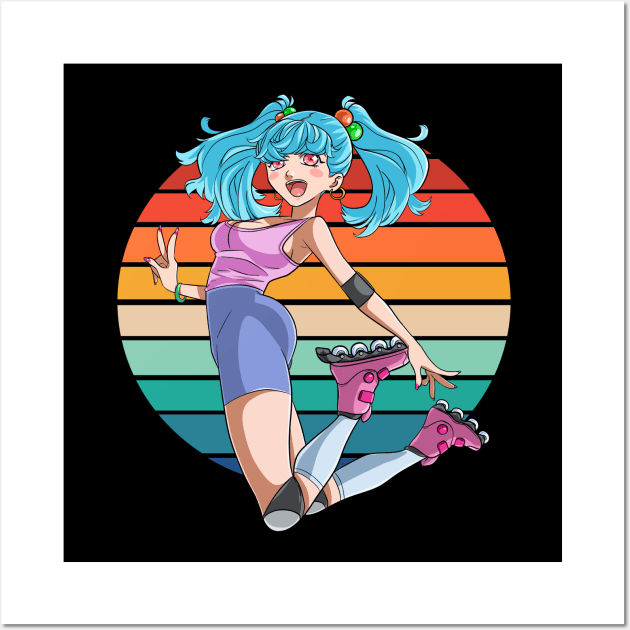 Roller Skate Girl Rollerblades Rollerblading Anime Wall Art by Noseking